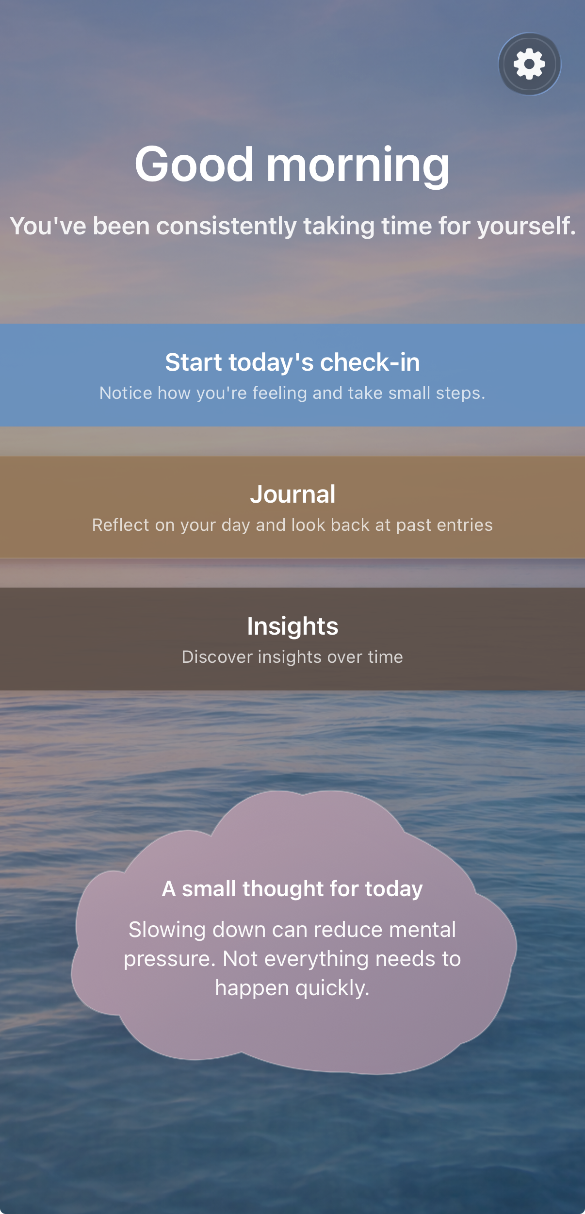 MindSteps daily mood tracker home screen
