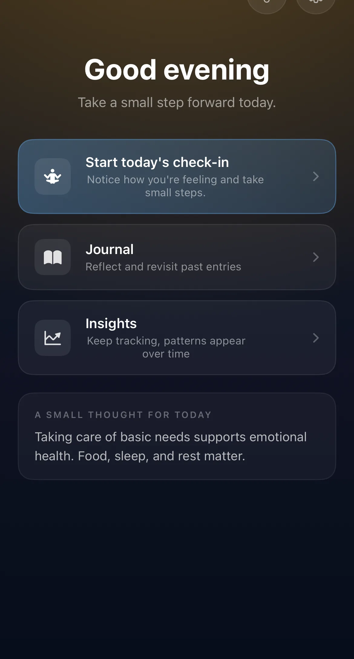 MindSteps daily mood tracker home screen
