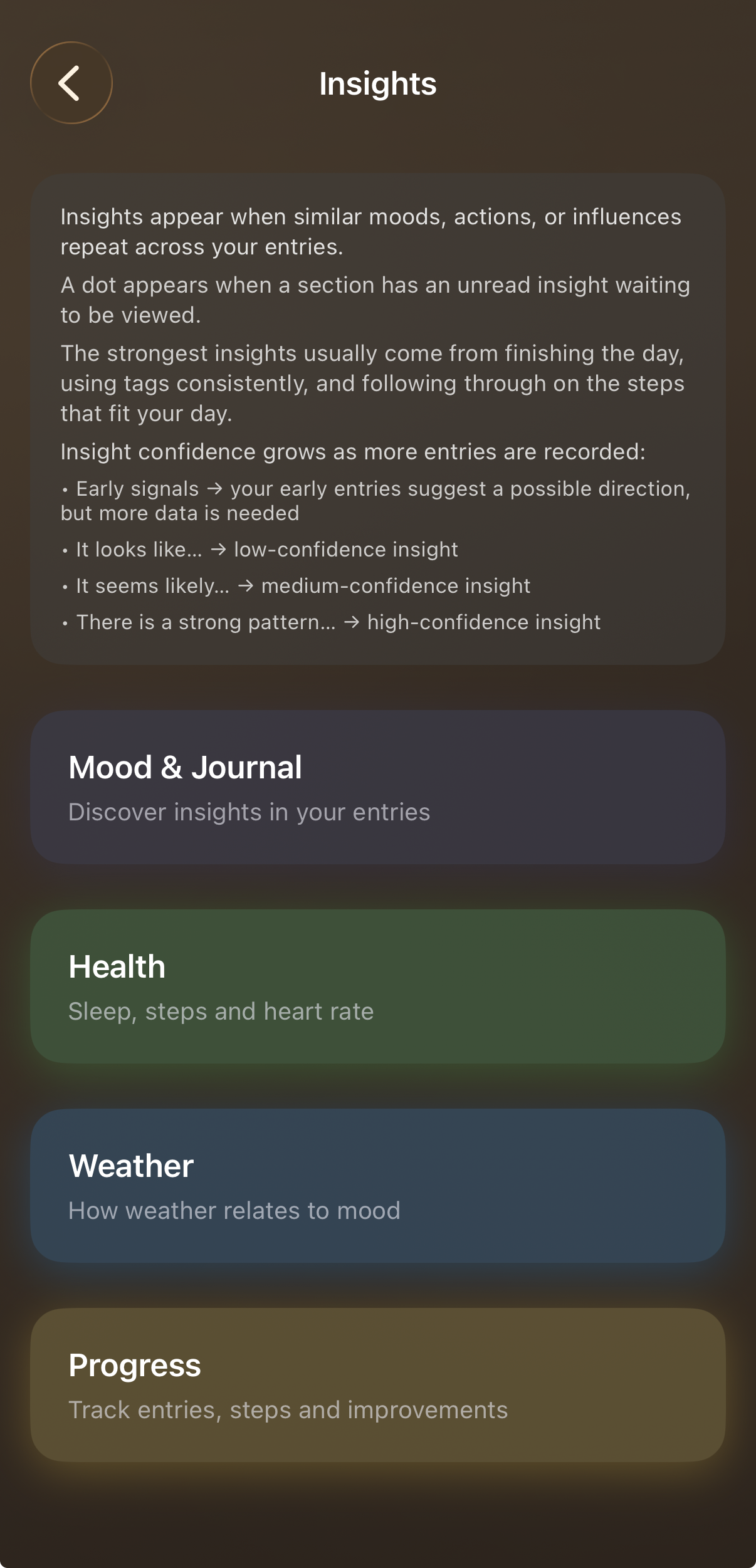 Mood pattern insights screen