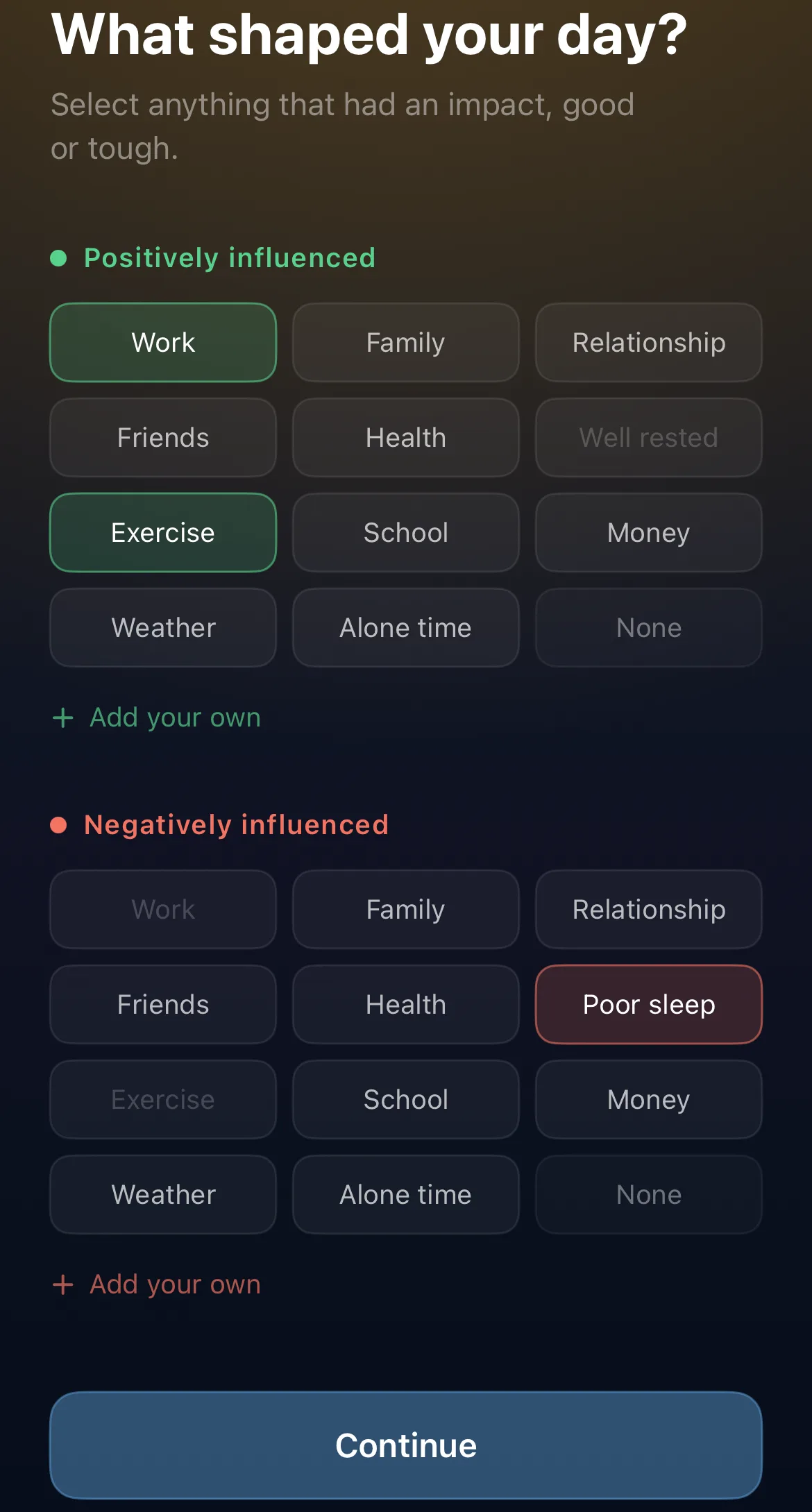 Positive and negative tag selection